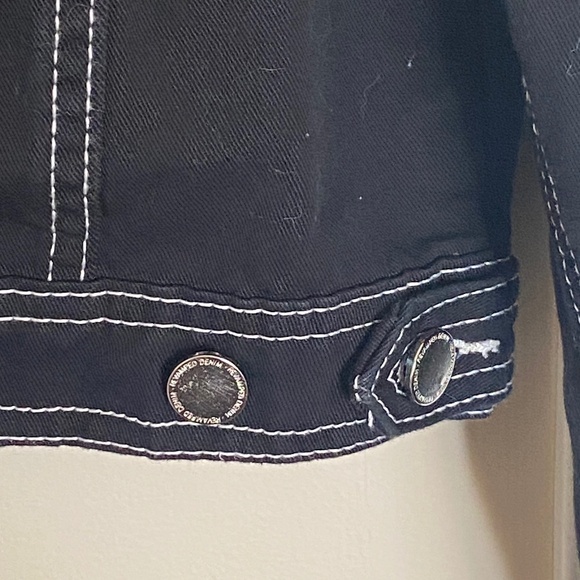 Revamped Black with White Stitching Denim Jacket, Size L - Picture 3 of 8